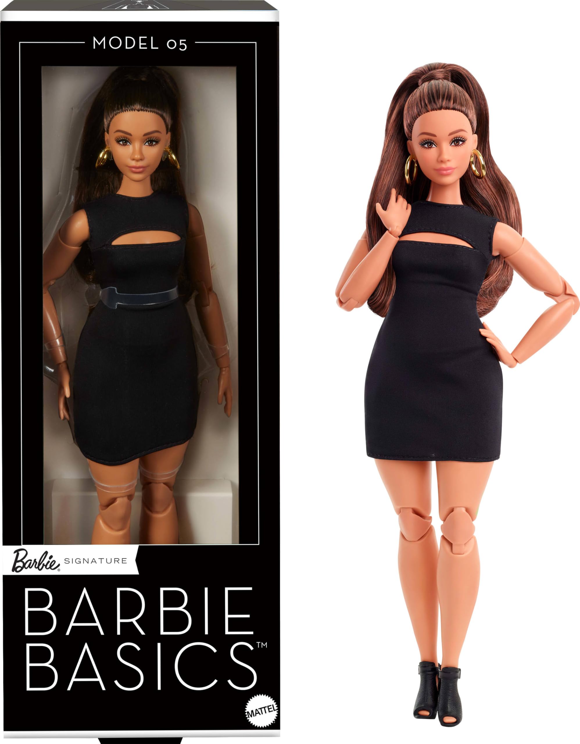 Коллекционная кукла Barbie Basics Model 05 с волосами цвета брюнетки, черным мини-платьем и каблуками, универсальная модная одежда, подвижное пышное тело и сменная голова куклы