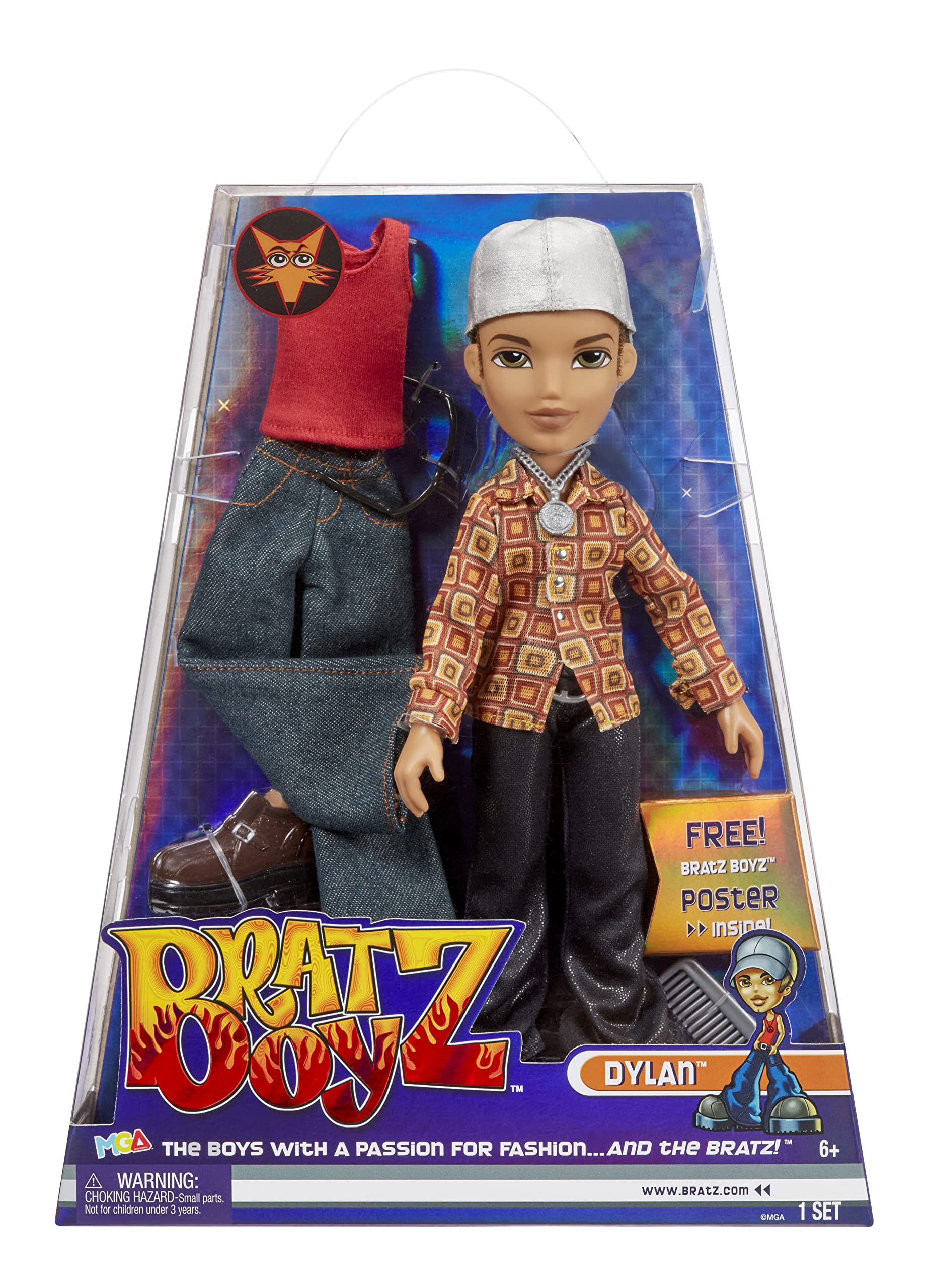 Оригинальная модная кукла Bratz Дилан с 2 нарядами и плакатом
