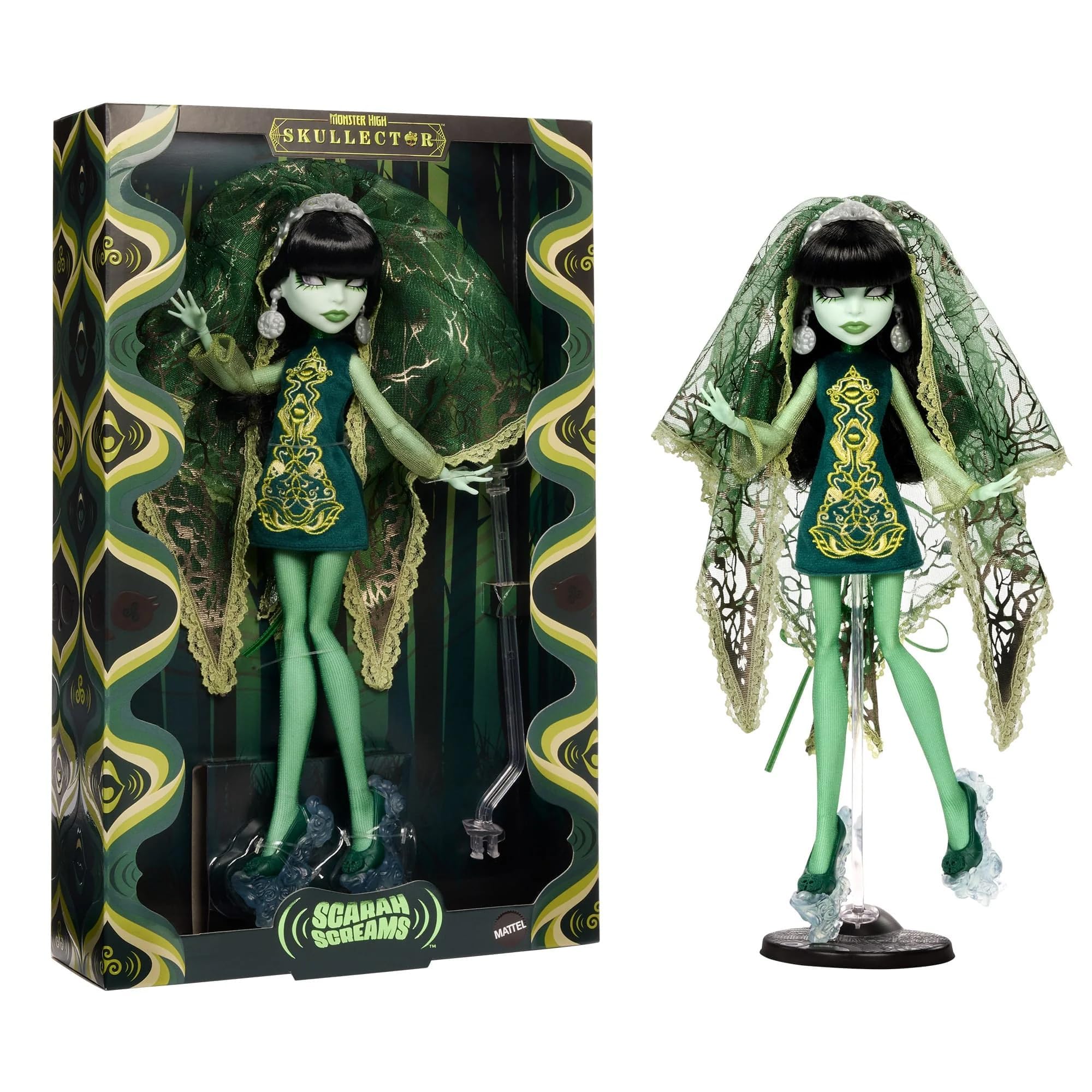 Кукла Monster High Skullector Scarah Screams Fang Club в стиле 60-х годов, коллекционная - фото 2