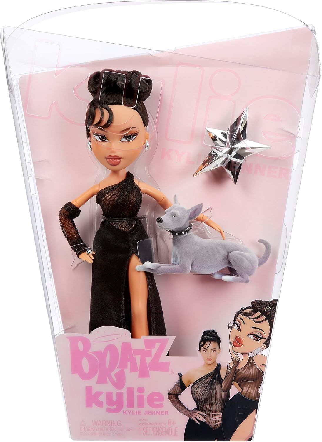 Ночная модная кукла Bratz x Kylie Jenner с вечерним платьем, собакой и плакатом - фото 4